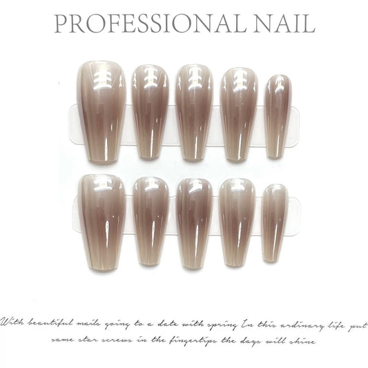 Iced Coffee｜Coffin Brown Nail｜Press On Nails