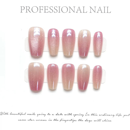 Gradient Peach｜Coffin Pink Nail｜Press On Nails