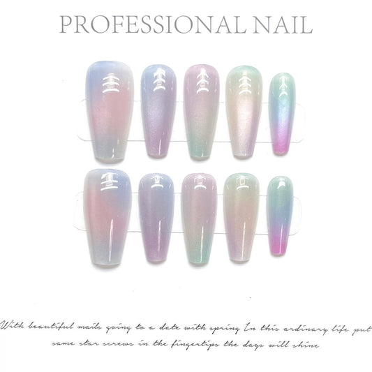 Mermaid's Tail｜Coffin Colorful Nail｜Press On Nails