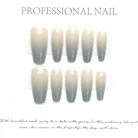 White Moonlight｜Coffin Blue Nail｜Press On Nails