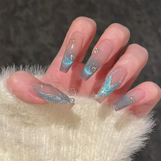 Legends of the Mermaid｜Coffin Blue Nail｜Press On Nails