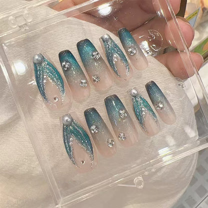 Legends of the Mermaid｜Coffin Blue Nail｜Press On Nails