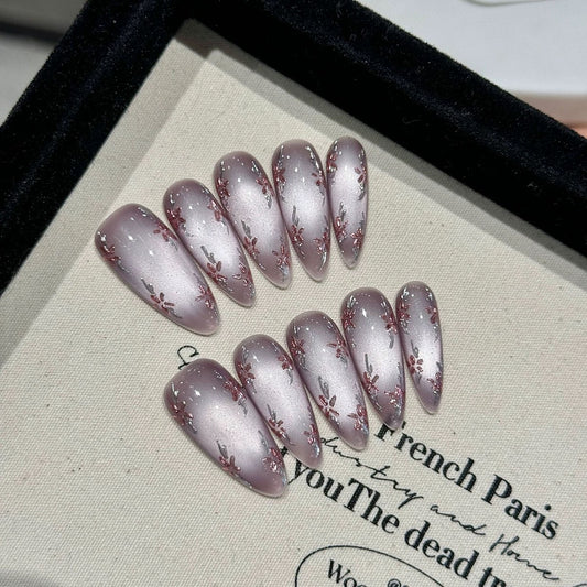 Lavish Luxury｜Oval Purple Flower Nail｜Press On Nails