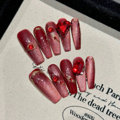 Ruby Queen｜Coffin Red Nail｜Press On Nails