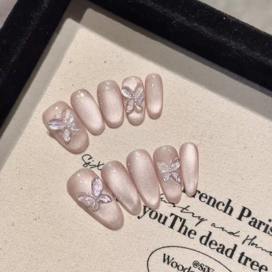 Icicle Butterfly｜Almond Pink Nail｜Press On Nails