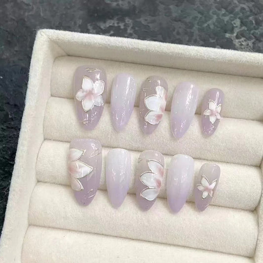 Amethyst Elf Iceflower｜Almond Purple Nail｜Press On Nails