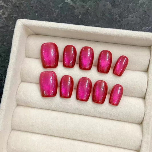 Dragon Fruit｜Coffin Rose Red Nail｜Press On Nails