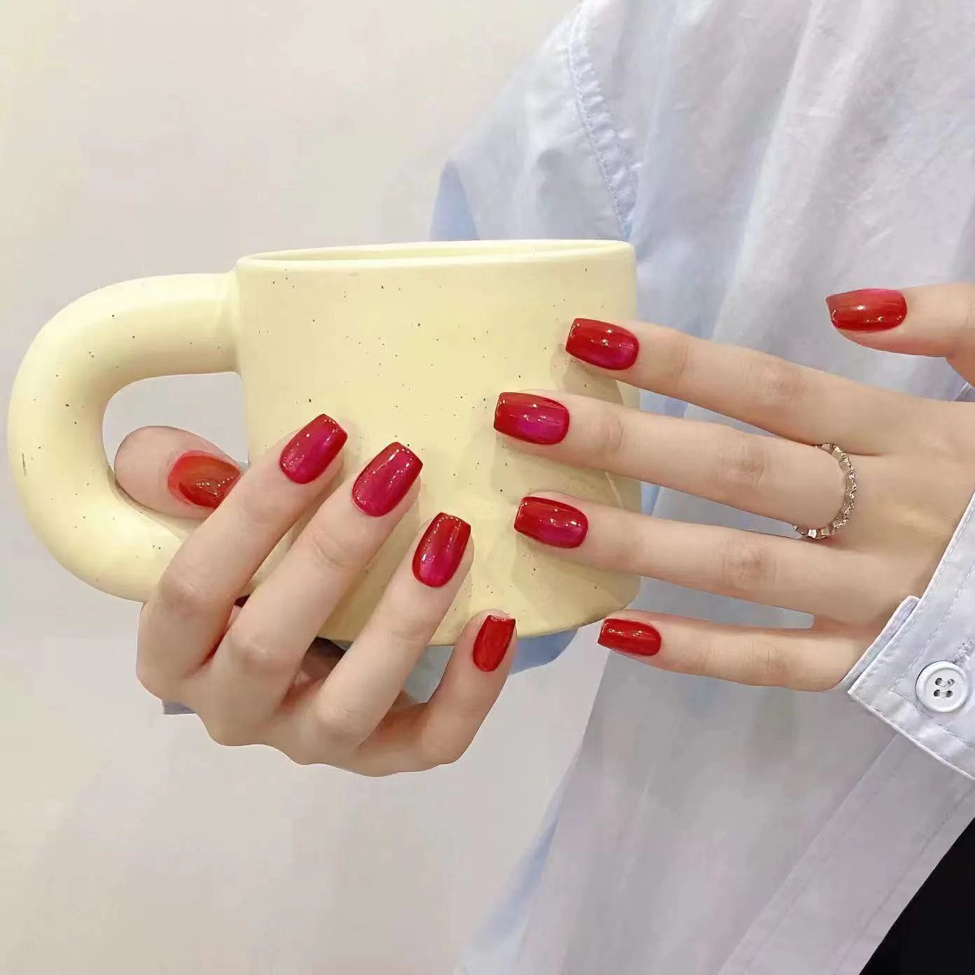 Dragon Fruit｜Coffin Rose Red Nail｜Press On Nails