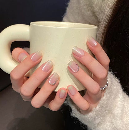 Jasmine Green Milk Tea｜Coffin Pink & Green Nail｜Press On Nails