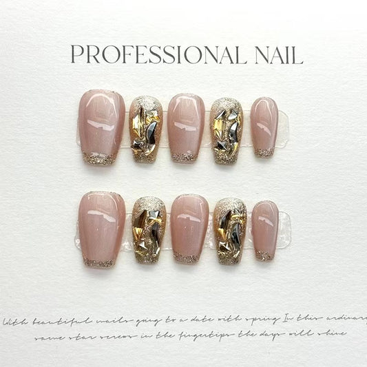 Mocha Light Chaser｜Coffin Pink Nail｜Press On Nails