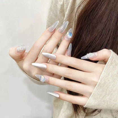 Letters from Butterflies｜Stiletto Blue Nail｜Press On Nails