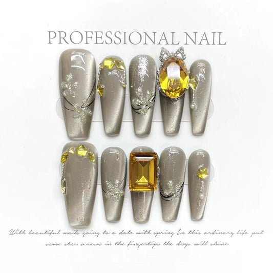 Maillard｜Coffin Silver Nail｜Press On Nails