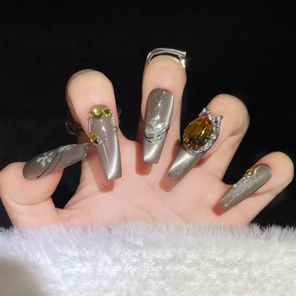 Maillard｜Coffin Silver Nail｜Press On Nails