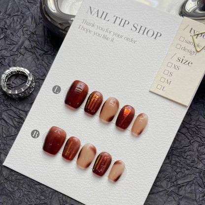 Falling Maples of Autumn｜Coffin Brown Nail｜Press On Nails