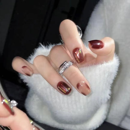 Falling Maples of Autumn｜Coffin Brown Nail｜Press On Nails