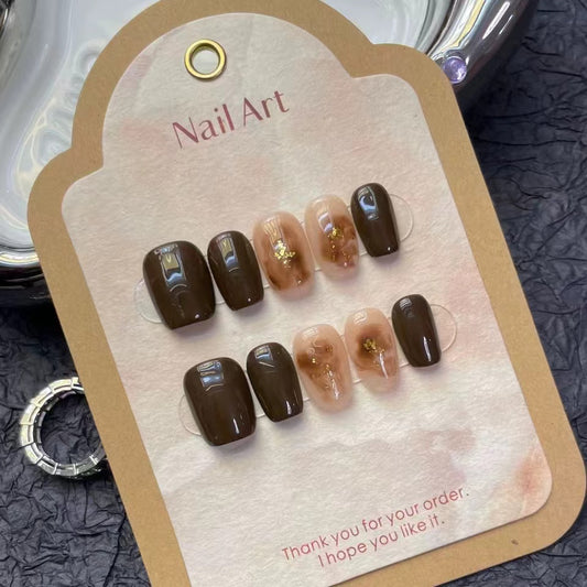 Caramelized Chestnuts｜Coffin Brown Nail｜Press On Nails