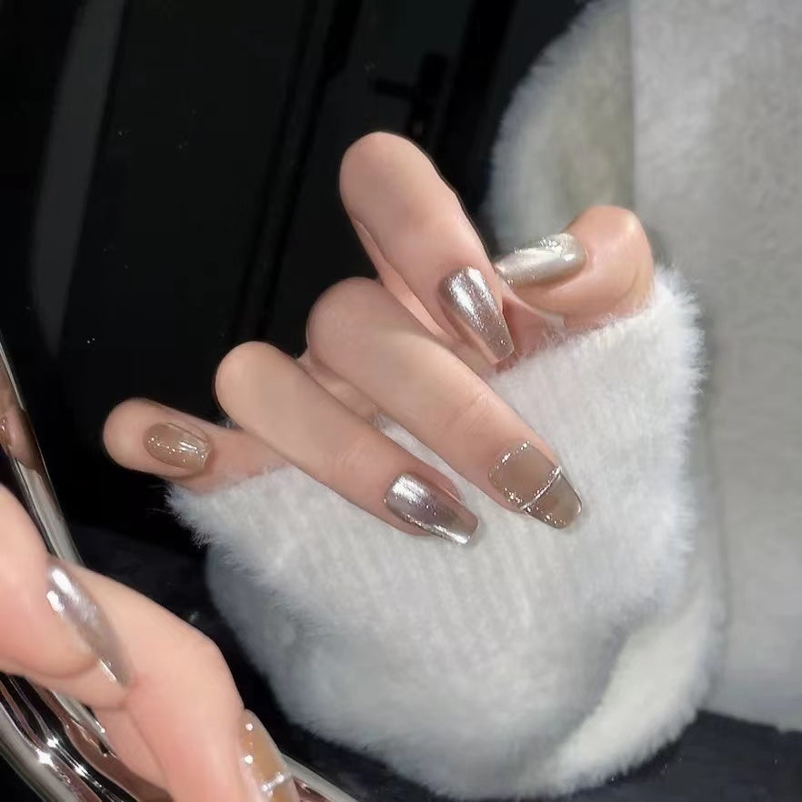 Lustrous Glass｜Coffin Champagne Nail｜Press On Nails