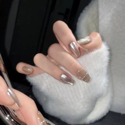 Lustrous Glass｜Coffin Champagne Nail｜Press On Nails