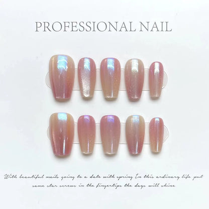 Rippling Sparkles｜Coffin Pink Nail｜Press On Nails