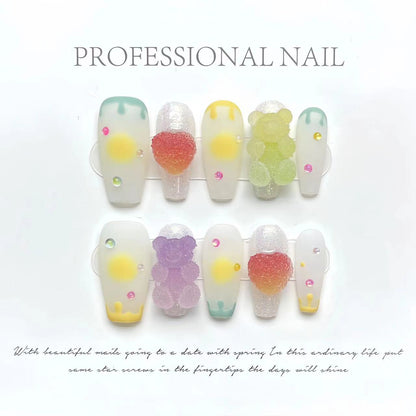 Chewy Fruit Candies｜Coffin Rainbow Nail｜Press On Nails