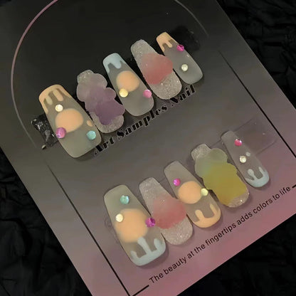 Chewy Fruit Candies｜Coffin Rainbow Nail｜Press On Nails