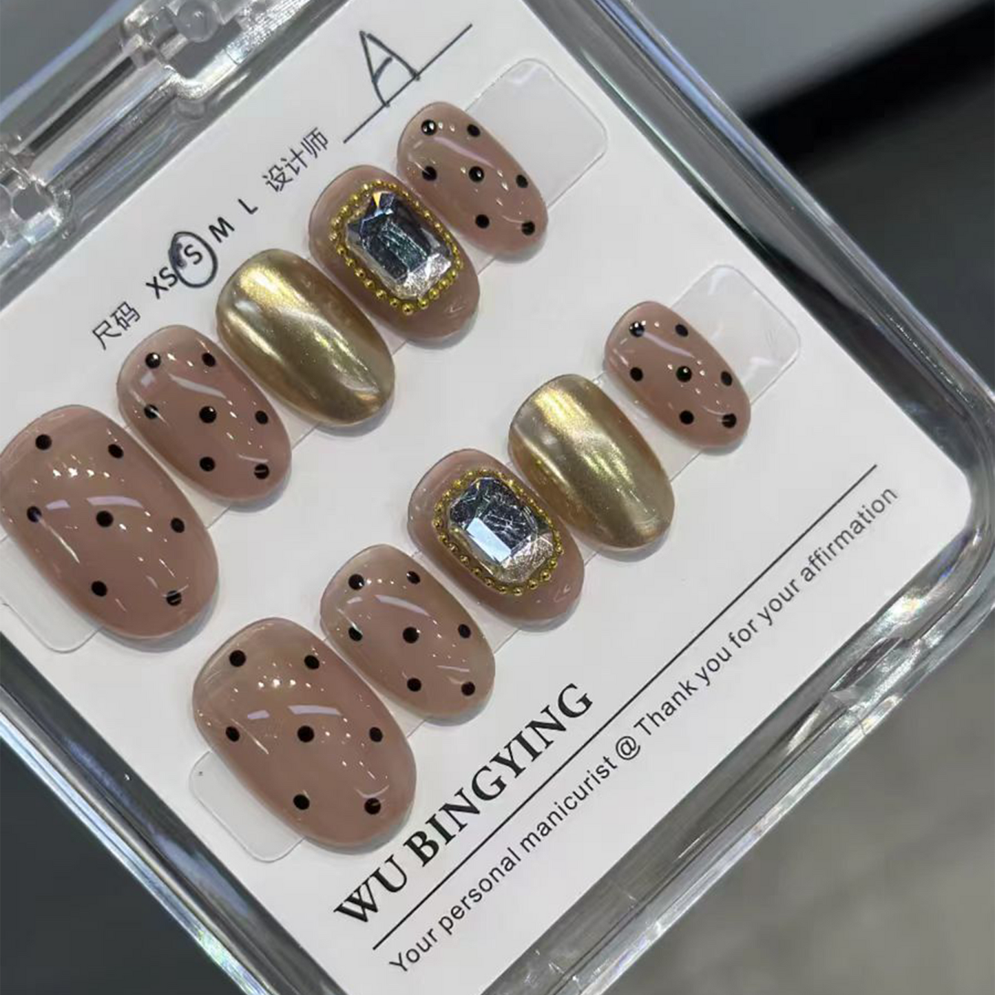 Metallic Polka Dots｜Coffin Gold Nail｜Press On Nails