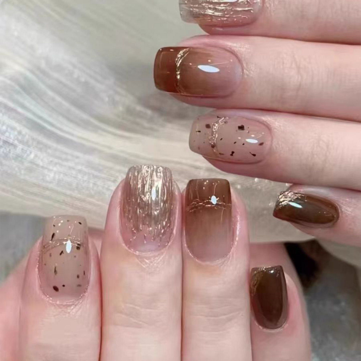 Metallic Polka Dots｜Coffin Gold Nail｜Press On Nails