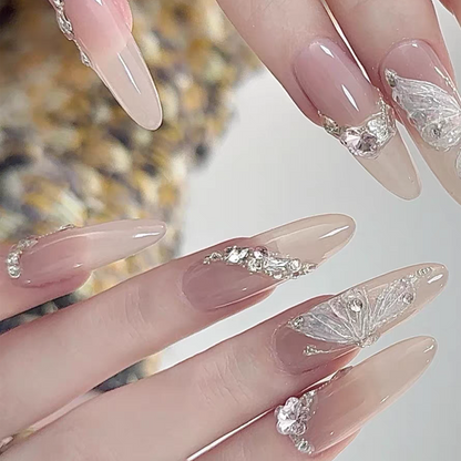 Innocent Seduction｜Faceted Diamond Butterfly Nail｜Press On Nails