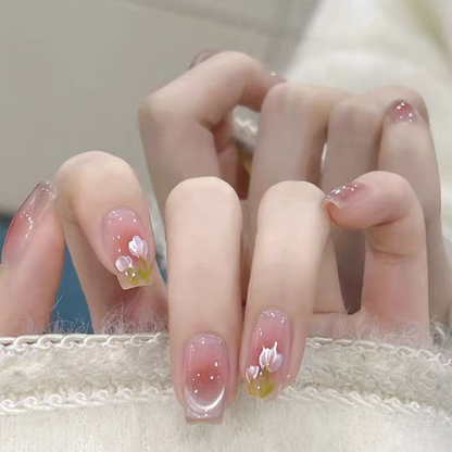 Springtime Freshness｜Pink Tulip Nail｜Press On Nails