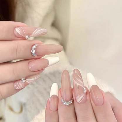 White Tea in Dreams｜Pink French Ribbon Nail｜Press On Nails