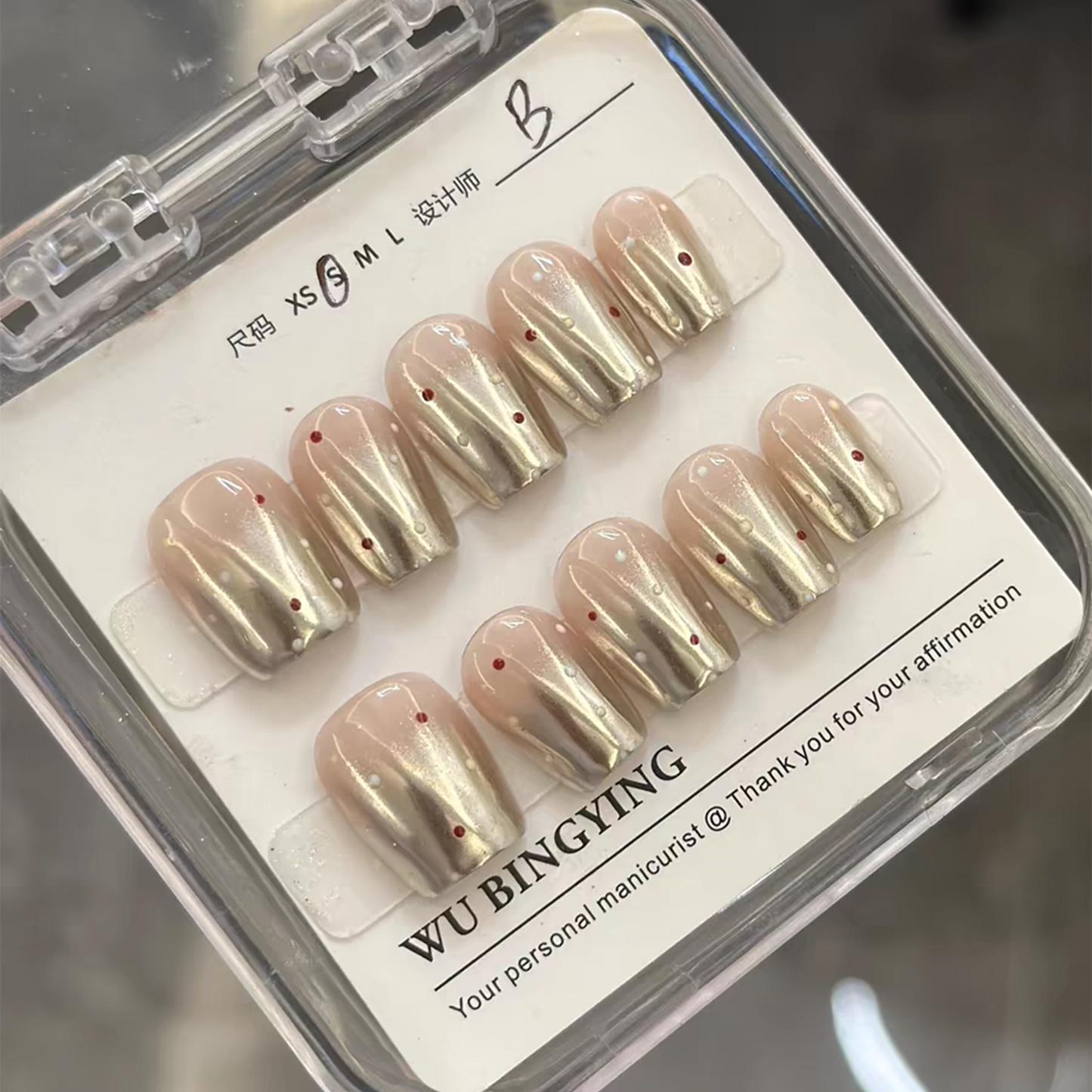 Mirrored Polka Dots｜Coffin Silver Nail｜Press On Nails