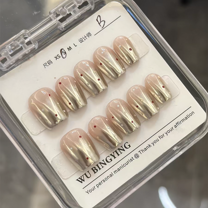 Mirrored Polka Dots｜Coffin Silver Nail｜Press On Nails