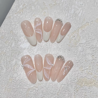 White Tea in Dreams｜Pink French Ribbon Nail｜Press On Nails