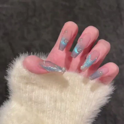 Legends of the Mermaid｜Coffin Blue Nail｜Press On Nails