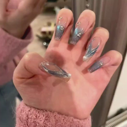 Legends of the Mermaid｜Coffin Blue Nail｜Press On Nails